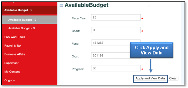Click Apply and View Data