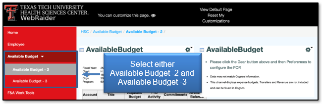Click either Available Budget 2 or Available Budget 3
