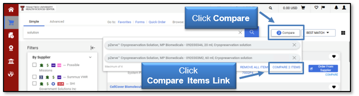 Click Compare button then Click Items link