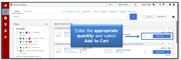 Enter the appropriate quantity and select Add to Cart