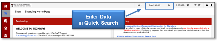 Enter Data in the Quick Search field