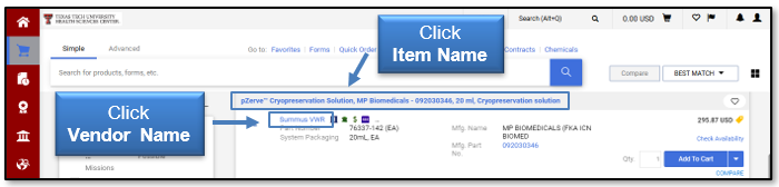Click the Vendor Name and Item Name