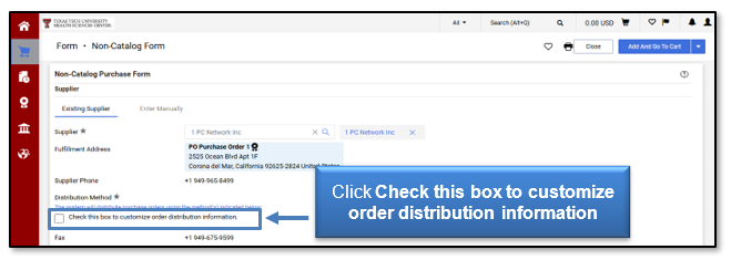 Click Check this box to customize order distribution information