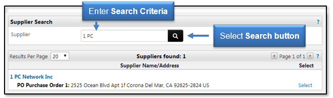 Enter Search Criteria and Select Search button