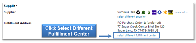 Click Select Different FulFillment Center