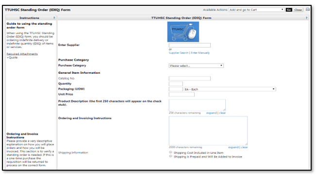 Section on the form and necessary information