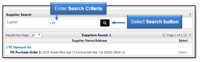 Enter Search Criteria and select the search button