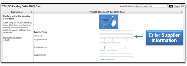 Enter Supplier information