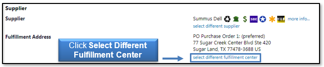 Click Select Different Fulfillment Center