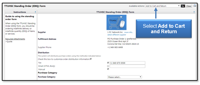 Select Add to Cart and Return