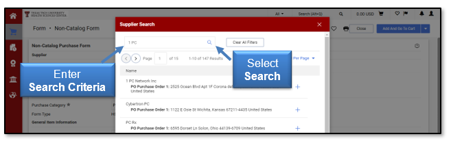 Enter search criteria and select search