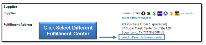 Click the link Select Different Fulfillment Center