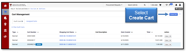 Select the Create Carts button