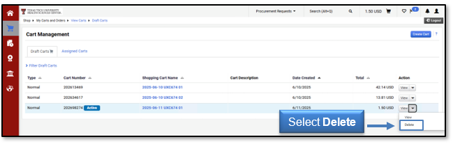 Select the Delete button