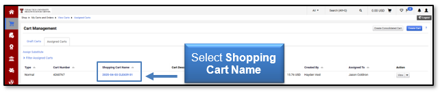 Select Shopping Cart Name
