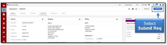 Select Submit Req button