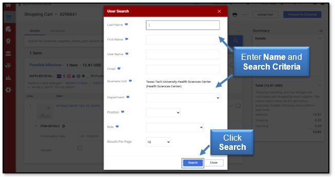 Enter the name and search criteria and click search