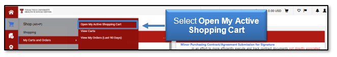 Select Open My Active Shopping Cart