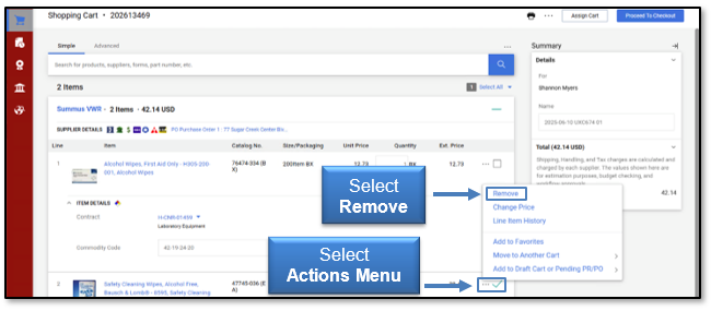 Select remove and then select the actions menu