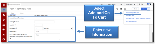 Select Add and go to the Card then enter the new information