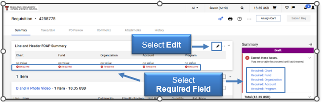Select the Edit pencil icon, then select a Required Field