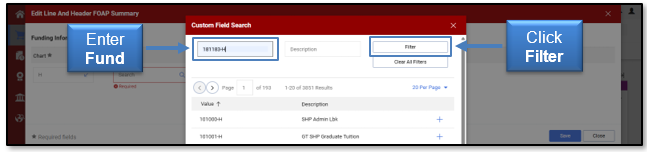 Enter the Fund then click Filter