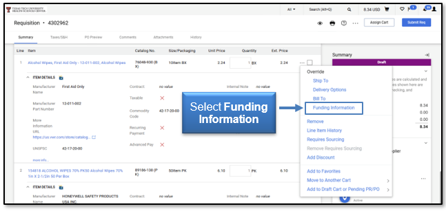 Select Funding Information from menu