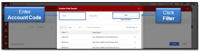 Enter Account Code and click Filter