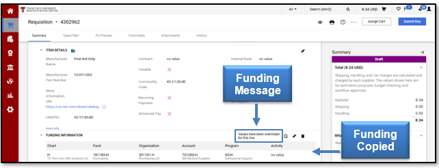 Funding copied and a Funding Message will display