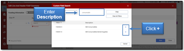 Enter the Description, click the Plus Sign next to appropriate value