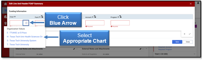 Click blue arrow and select the appropriate Chart