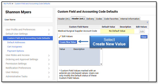 Select Create New Value button