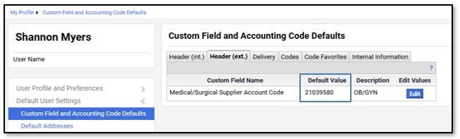 The Default Value displays