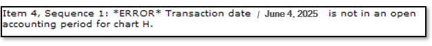 Example of error for accounting period that is not open