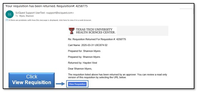 From the email, click View Requisition