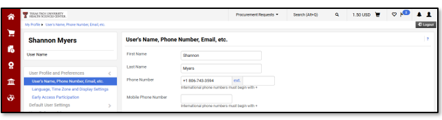 User Profile main screen