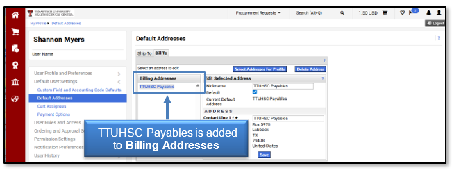 View address added to Billing Addresses