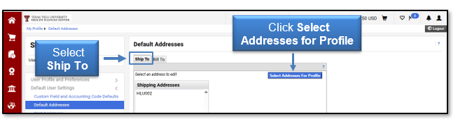 Select Ship To tab and click the button Select Addresses for Profile