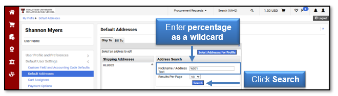 Enter percentage sign as a wildcard and click Search button