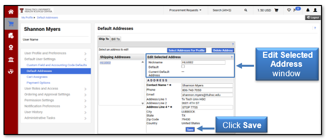 Edit Selected Address window and click Save