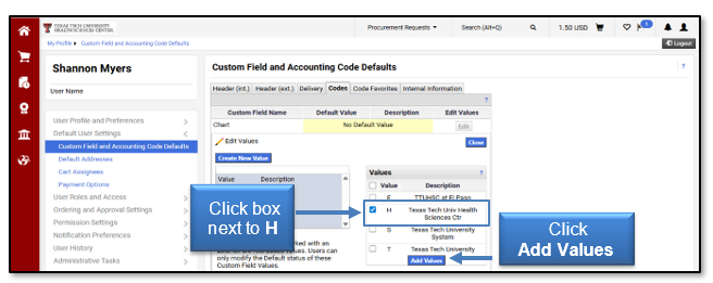 Click box next to H, and click Add Value