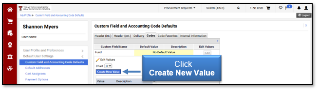 Click Create New Value button