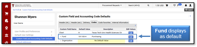 Fund displays as default