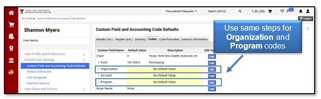 Use same steps for Organization and Program codes