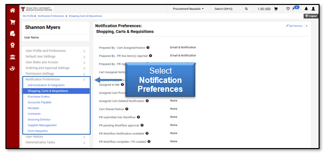 Select Notification Preferences