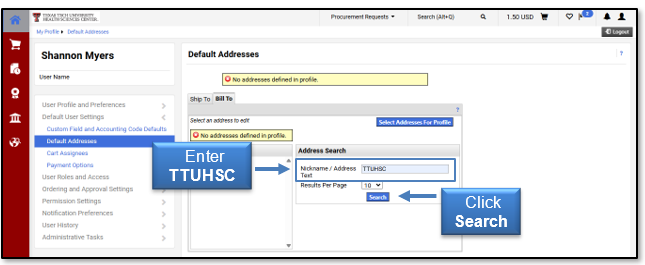 Enter TTUHSC and click Search