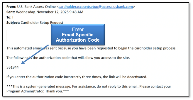Enter Email Specific Authorization Code