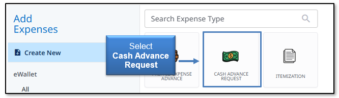 Image: Select Cash Advance Request.