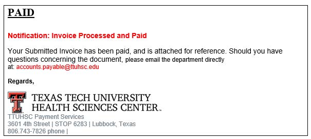Image illustrating sample Paid notification.