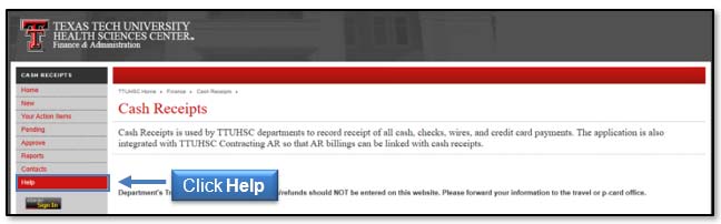 Image illustrating Help link location.